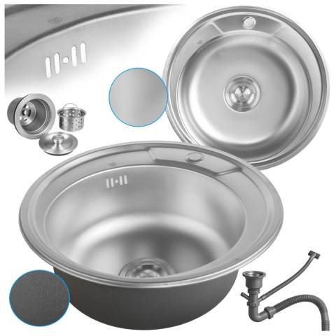 ZLEWOZMYWAK JEDNOKOMOROWY OKRĄGŁY STALOWY 49X49 CM INOX ZLEW LIAM 2 GATUNEK