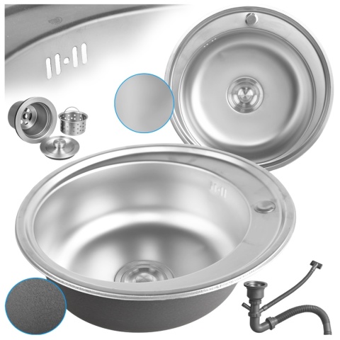 ZLEWOZMYWAK JEDNOKOMOROWY OKRĄGŁY STALOWY 51X51 INOX ZLEW NIKO 2 GATUNEK