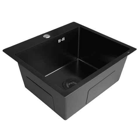 ZLEWOZMYWAK JEDOKOMOROWY STALOWY 50X45 CM CZARNY ZLEW KUCHENNY MAGNUS SYFON