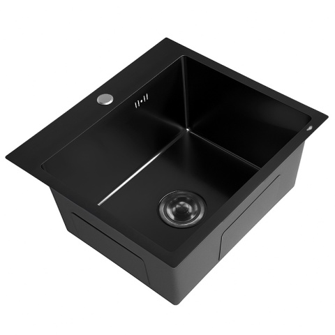 ZLEWOZMYWAK JEDOKOMOROWY STALOWY 50X45 CM CZARNY ZLEW KUCHENNY MAGNUS SYFON