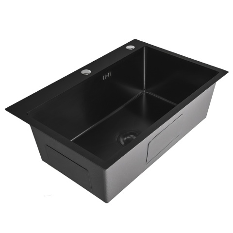 ZLEWOZMYWAK JEDOKOMOROWY STALOWY 68X45 CM CZARNY ZLEW KUCHENNY HUGO SYFON