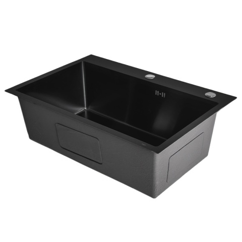 ZLEWOZMYWAK JEDOKOMOROWY STALOWY 68X45 CM CZARNY ZLEW KUCHENNY HUGO SYFON