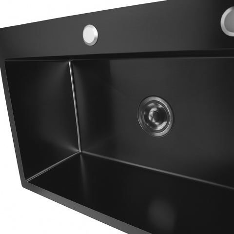 ZLEWOZMYWAK JEDOKOMOROWY STALOWY 68X45 CM CZARNY ZLEW KUCHENNY HUGO SYFON