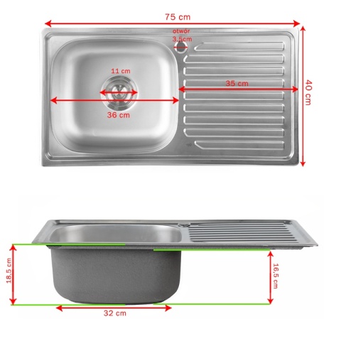ZLEWOZMYWAK JEDNOKOMOROWY STALOWY INOX 75X40CM ZLEW KUCHENNY AGIS 2 GATUNEK