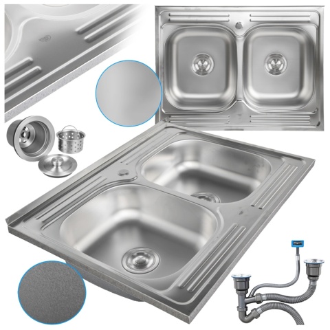 ZLEWOZMYWAK DWUKOMOROWY STALOWY 80X60 CM INOX ZLEW KUCHENNY EGON 2 GATUNEK