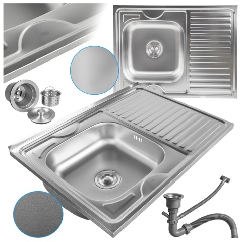 ZLEWOZMYWAK JEDNOKOMOROWY STALOWY 80X60 INOX ZLEW KUCHENNY HAKON 2 GATUNEK