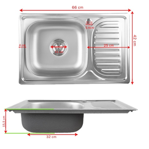 ZLEWOZMYWAK JEDOKOMOROWY STALOWY 66X42 CM INOX ZLEW KUCHENNY KORI 2 GATUNEK
