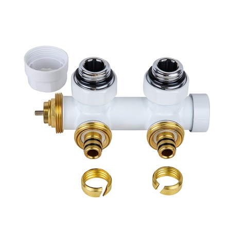 ZAWÓR TERMOSTATYCZNY GRZEJNIKOWY KĄTOWY BIAŁY ZESPOLONY Z MASKOWNICĄ ZESTAW