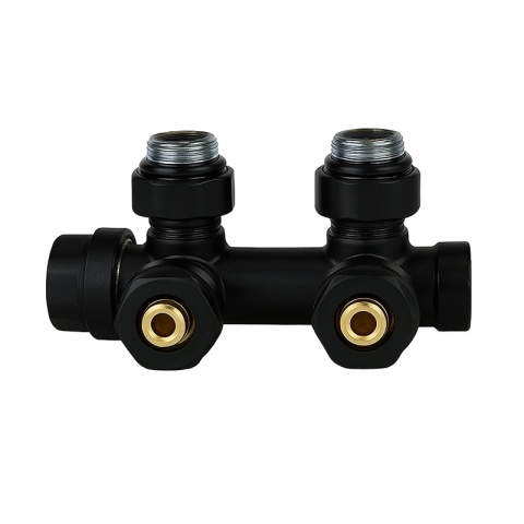 ZAWÓR TERMOSTATYCZNY GRZEJNIKOWY KĄTOWY CZARNY DUPLEX Z MASKOWNICĄ ZESTAW