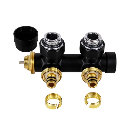 ZAWÓR TERMOSTATYCZNY GRZEJNIKOWY KĄTOWY CZARNY DUPLEX Z MASKOWNICĄ ZESTAW