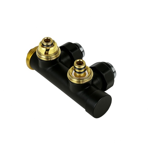 ZAWÓR TERMOSTATYCZNY GRZEJNIKOWY KĄTOWY CZARNY DUPLEX Z MASKOWNICĄ ZESTAW