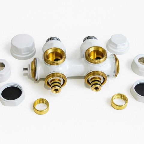 ZAWÓR TERMOSTATYCZNY GRZEJNIKOWY KĄTOWY PROSTY BIAŁY Z MASKOWNICĄ ZESTAW