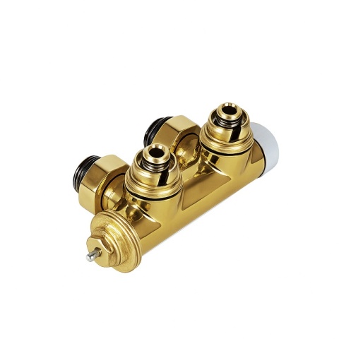 ZAWÓR TERMOSTATYCZNY GRZEJNIKOWY KĄTOWY ZŁOTY DUPLEX Z MASKOWNICĄ ZESTAW