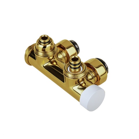 ZAWÓR TERMOSTATYCZNY GRZEJNIKOWY KĄTOWY ZŁOTY DUPLEX Z MASKOWNICĄ ZESTAW