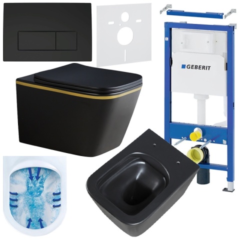 ZESTAW PODTYNKOWY WC STELAŻ GEBERIT DUOFIX MISKA RAIN-MTB-GL-RIM-03 PRZYCISK DELTA 50 CZARNY MAT