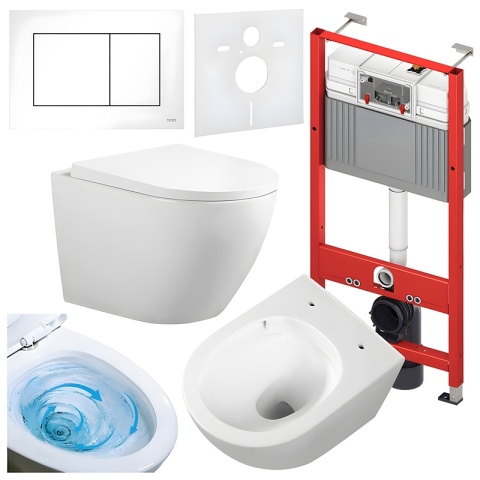 ZESTAW PODTYNKOWY WC STELAŻ TECE MISKA FLOW-WH-TR-02 PRZYCISK TC-9240400 BIAŁY POŁYSK