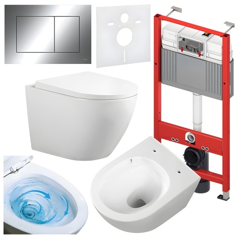 ZESTAW PODTYNKOWY WC STELAŻ TECE MISKA FLOW-WH-TR-02 PRZYCISK TC-9240401 CHROM