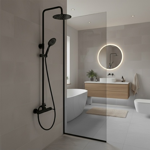 BATERIA PRYSZNICOWA ŁAZIENKOWA ZESTAW Z DESZCZOWNICĄ LAILA-BL CZARNA