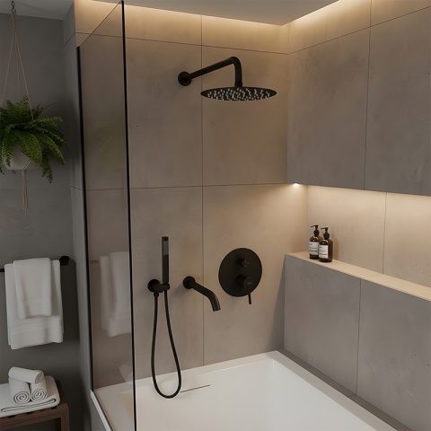 BATERIA PRYSZNICOWA PODTYNKOWA ŁAZIENKOWA Z DESZCZOWNICĄ PAULA CZARNA