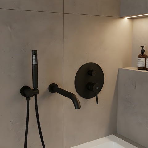 BATERIA PRYSZNICOWA PODTYNKOWA ŁAZIENKOWA Z DESZCZOWNICĄ PAULA CZARNA