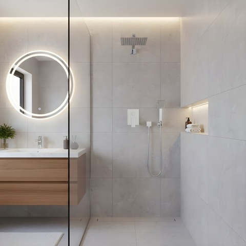 BATERIA PRYSZNICOWA PODTYNKOWA ŁAZIENKOWA ZESTAW Z DESZCZOWNICĄ KAREN CHROM