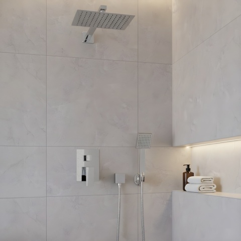 BATERIA PRYSZNICOWA PODTYNKOWA ŁAZIENKOWA ZESTAW Z DESZCZOWNICĄ KAREN CHROM