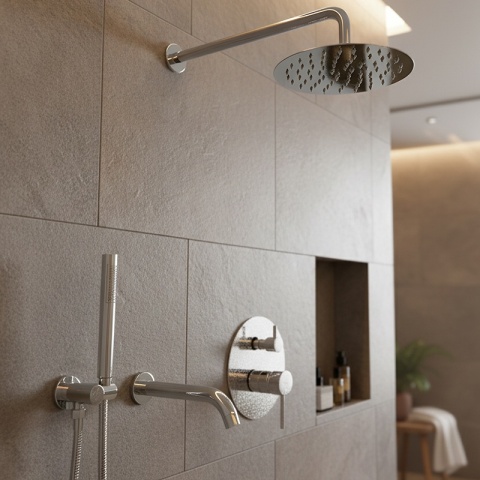 BATERIA PRYSZNICOWA PODTYNKOWA ŁAZIENKOWA ZESTAW Z DESZCZOWNICĄ PAULA CHROM