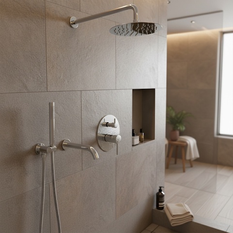 BATERIA PRYSZNICOWA PODTYNKOWA ŁAZIENKOWA ZESTAW Z DESZCZOWNICĄ PAULA CHROM