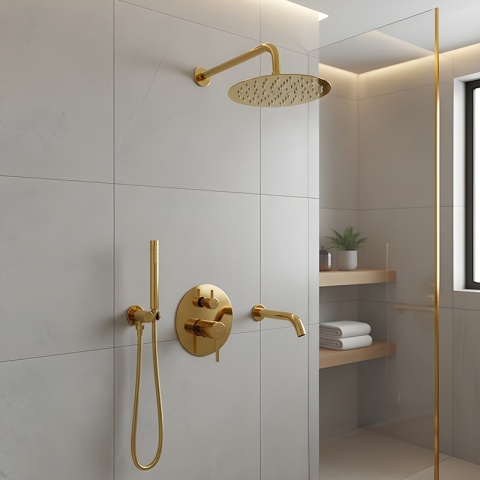 BATERIA PRYSZNICOWA PODTYNKOWA ŁAZIENKOWA ZESTAW Z DESZCZOWNICĄ PAULA ZŁOTA