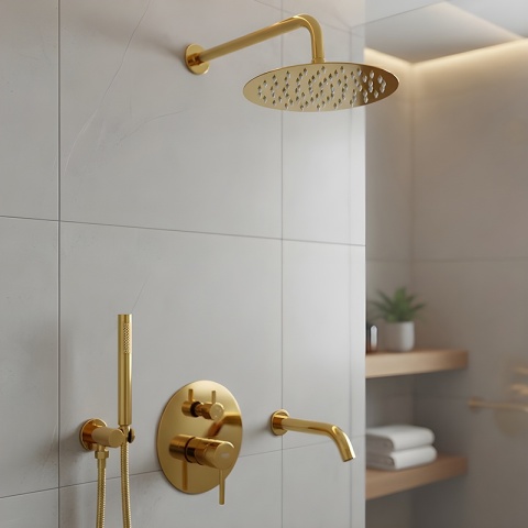 BATERIA PRYSZNICOWA PODTYNKOWA ŁAZIENKOWA ZESTAW Z DESZCZOWNICĄ PAULA ZŁOTA