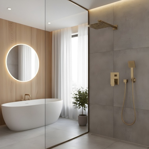 BATERIA PRYSZNICOWA PODTYNKOWA Z DESZCZOWNICĄ KAREN ZŁOTA SZCZOTKOWANA