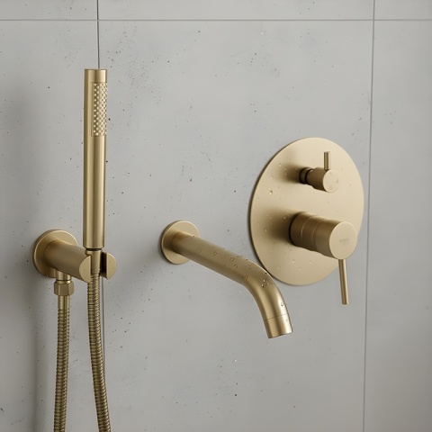 BATERIA PRYSZNICOWA PODTYNKOWA Z DESZCZOWNICĄ PAULA ZŁOTA SZCZOTKOWANA