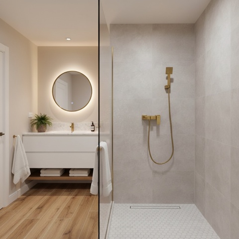 BATERIA WANNOWA ŚCIENNA PRYSZNICOWA ŁAZIENKOWA F305 SZCZOTKOWANE ZŁOTO