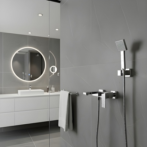 BATERIA WANNOWA ŚCIENNA PRYSZNICOWA NATRYSKOWA ZESTAW F305A CHROM