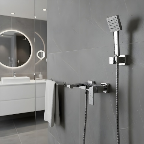 BATERIA WANNOWA ŚCIENNA PRYSZNICOWA NATRYSKOWA ZESTAW F305A CHROM