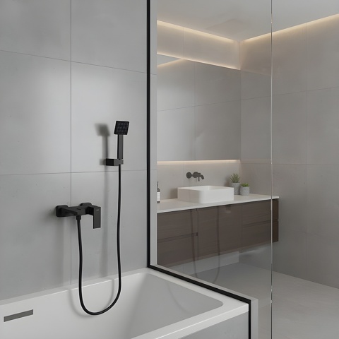 BATERIA WANNOWA ŚCIENNA PRYSZNICOWA NATRYSKOWA ZESTAW F305B-BL CZARNA