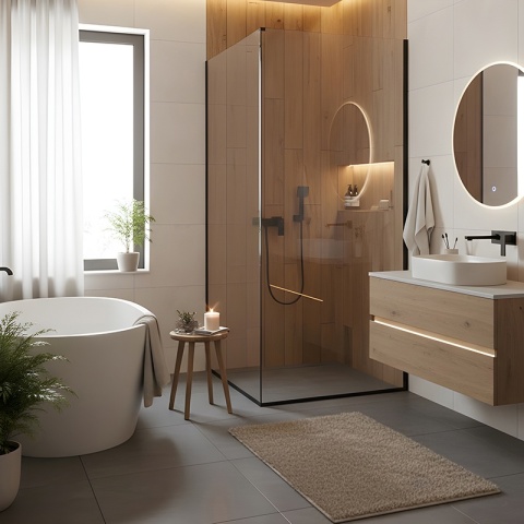 BATERIA WANNOWA ŚCIENNA PRYSZNICOWA NATRYSKOWA ZESTAW F305B-BL CZARNA