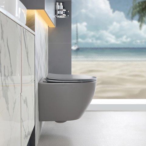 MISKA WC WISZĄCA RIMLESS MIZU-MTGR-RIM-03 SZARY MAT DESKA WOLNOOPADAJĄCA DUROPLAST