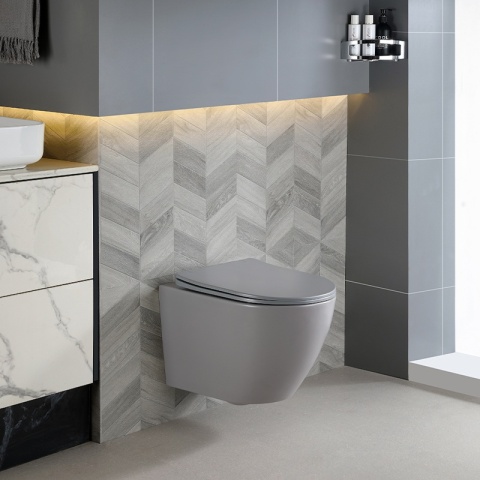 MISKA WC WISZĄCA RIMLESS MIZU-MTGR-RIM-03 SZARY MAT DESKA WOLNOOPADAJĄCA DUROPLAST