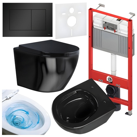 ZESTAW PODTYNKOWY WC STELAŻ TECE MISKA FLOW-BL-TR-02 PRZYCISK TC-9240407 CZARNY MAT