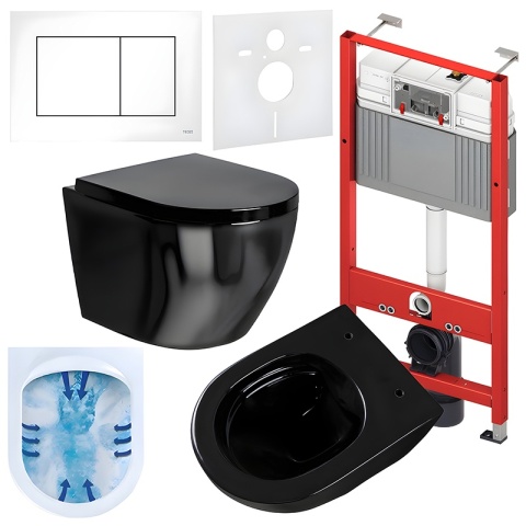 ZESTAW PODTYNKOWY WC STELAŻ TECE MISKA MIZU-BL-RIM-02 PRZYCISK TC-9240400 BIAŁY POŁYSK