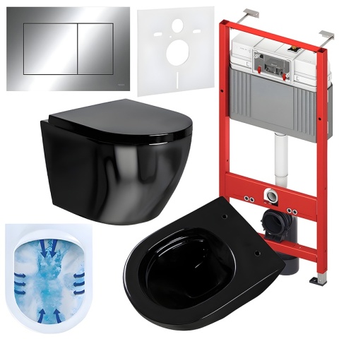 ZESTAW PODTYNKOWY WC STELAŻ TECE MISKA MIZU-BL-RIM-02 PRZYCISK TC-9240401 CHROM