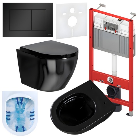 ZESTAW PODTYNKOWY WC STELAŻ TECE MISKA MIZU-BL-RIM-02 PRZYCISK TC-9240407 CZARNY MAT