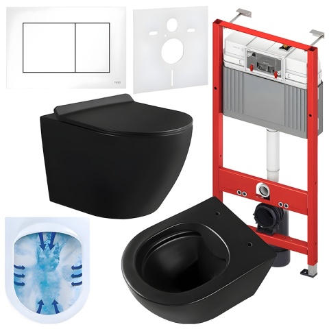 ZESTAW PODTYNKOWY WC STELAŻ TECE MISKA MIZU-MTB-RIM-01 PRZYCISK TC-9240400 BIAŁY POŁYSK