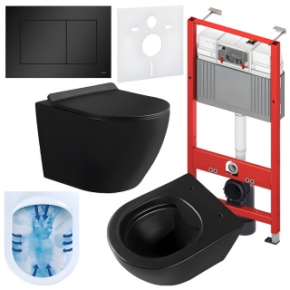 ZESTAW PODTYNKOWY WC STELAŻ TECE MISKA MIZU-MTB-RIM-01 PRZYCISK TC-9240407 CZARNY MAT