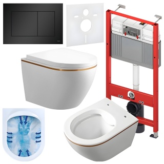 ZESTAW PODTYNKOWY WC STELAŻ TECE MISKA MIZU-WH-GL-RIM-02 PRZYCISK TC-9240407 CZARNY MAT