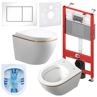 ZESTAW PODTYNKOWY WC STELAŻ TECE MISKA MIZU-WH-GL-RIM-02 PRZYCISK TC-9240417 BIAŁY MAT
