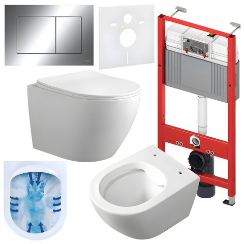 ZESTAW PODTYNKOWY WC STELAŻ TECE MISKA MIZU-WH-RIM-03 PRZYCISK TC-9240401 CHROM