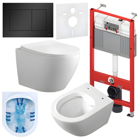 ZESTAW PODTYNKOWY WC STELAŻ TECE MISKA MIZU-WH-RIM-03 PRZYCISK TC-9240407 CZARNY MAT