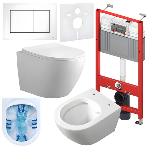 ZESTAW PODTYNKOWY WC STELAŻ TECE MISKA MIZU-WH-RIM-03 PRZYCISK TC-9240417 BIAŁY MAT